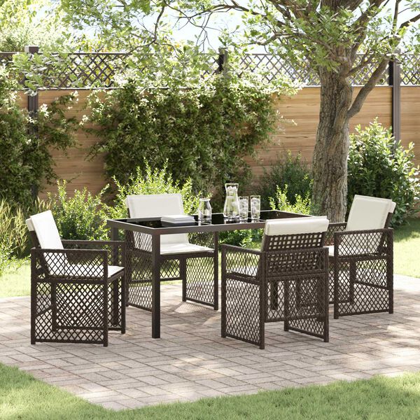vidaXL Tuin eettafelset 5 pcs Bruin poly rattan