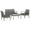 vidaXL 4-delige Loungeset met kussens poly rattan grijs