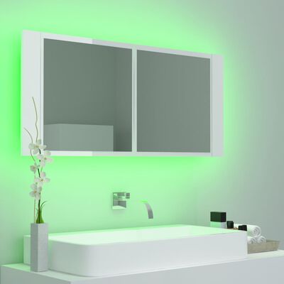 vidaXL Badkamerkast met spiegel en LED 100x12x45cm acryl hoogglans wit