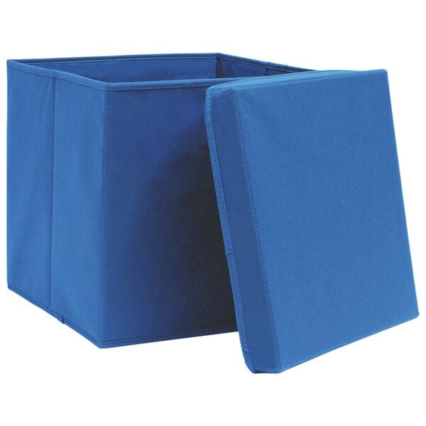 vidaXL Opbergboxen met deksel 4 st 32x32x32 cm stof blauw