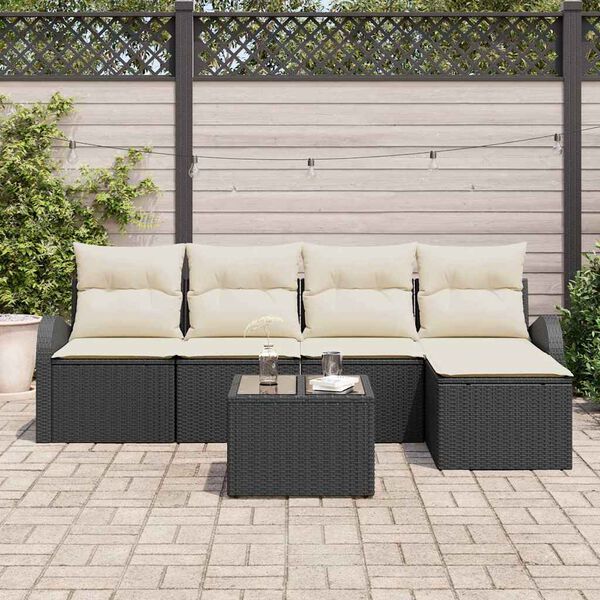 vidaXL Tuin Sofa Set met kussen 6 pcs Zwart Poly riet