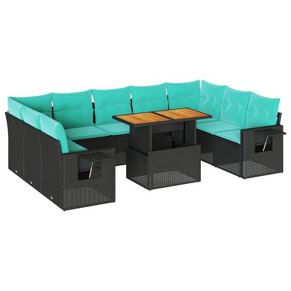 vidaXL 10-delige Loungeset met kussens poly rattan zwart