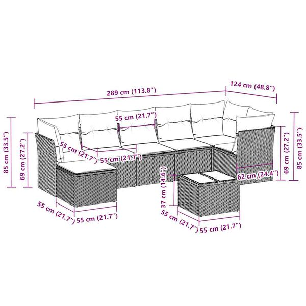 vidaXL 8-delige Loungeset met kussens poly rattan lichtgrijs