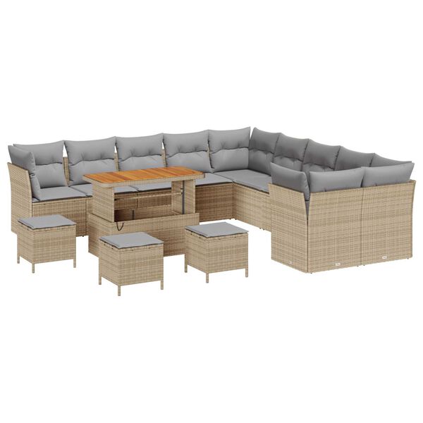 vidaXL Tuin Sofa Set met kussen 14 pcs Beige poly rattan