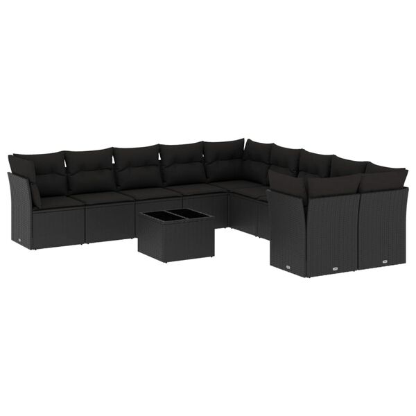 vidaXL 11-delige Loungeset met kussens poly rattan zwart