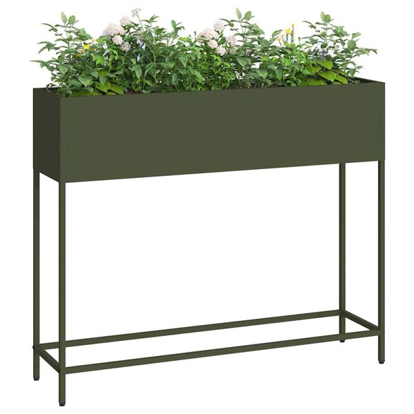 vidaXL Verhoogde Tuin Plantbak Olijfgroen 100 x 26 x 82 cm Staal