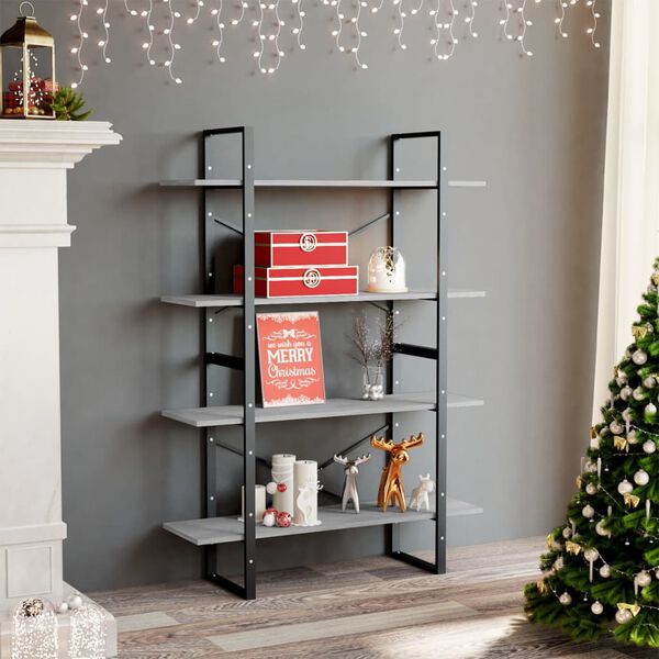 vidaXL Boekenkast met 4 schappen 40x24x142 cm bewerkt hout betongrijs