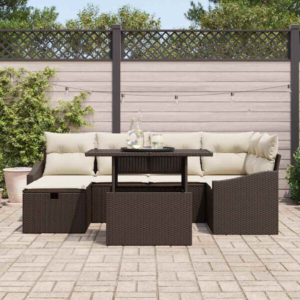 vidaXL Tuin Sofa Set met kussen met opslag 7 pcs Bruin Poly riet