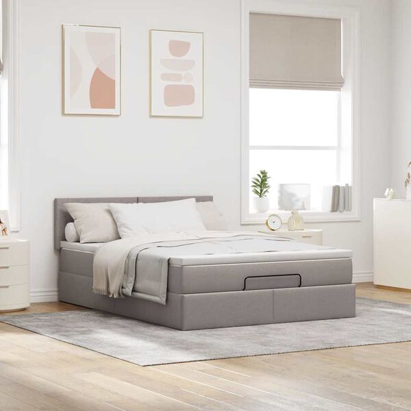 vidaXL Bed met matras 140x190 cm stof taupe