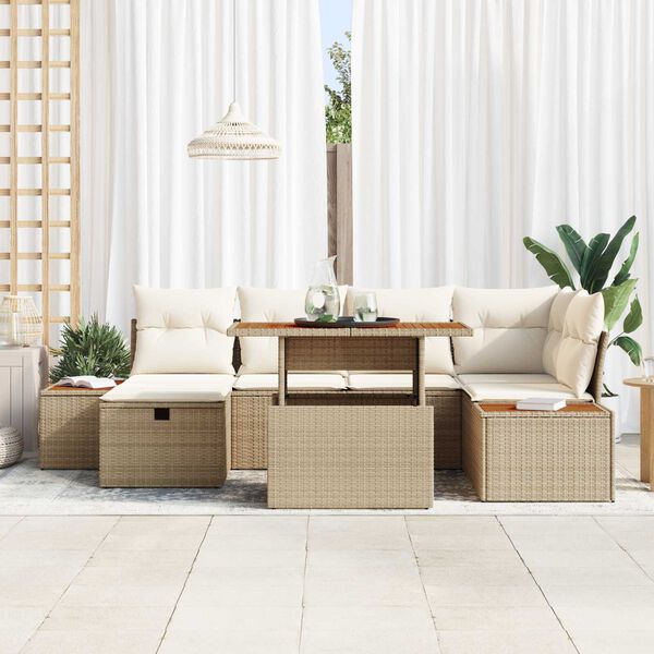 vidaXL Tuin Sofa Set met kussen met opslag 7 pcs Beige Poly riet