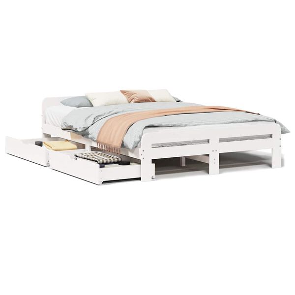 vidaXL Bedframe zonder matras massief grenenhout wit 140x190 cm