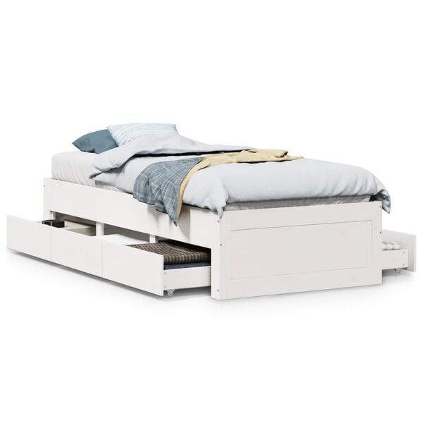 vidaXL Bedframe zonder matras met lades grenenhout wit 75x190 cm