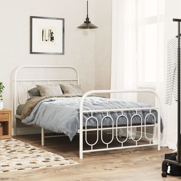 vidaXL Bedframe met hoofd- en voeteneinde metaal wit 100x190 cm