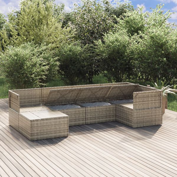 vidaXL 6-delige Loungeset met kussens poly rattan grijs