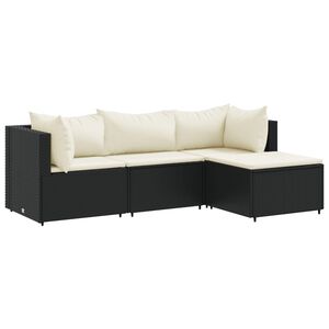 vidaXL 4-delige Loungeset met kussens poly rattan zwart