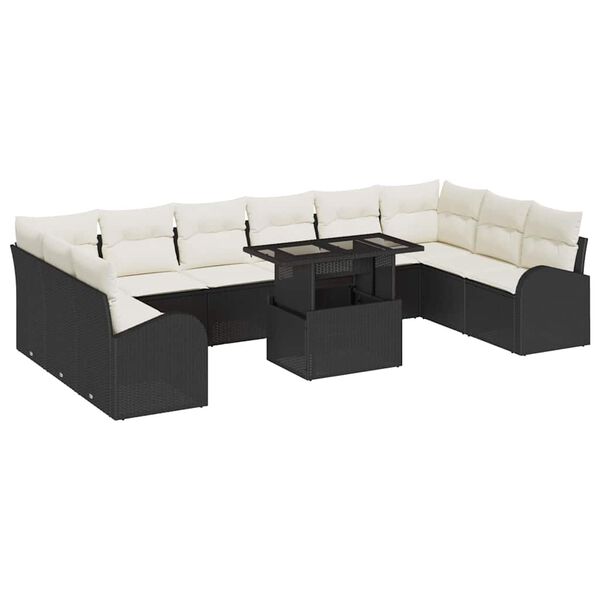 vidaXL Tuin Sofa Set met kussen 11 pcs Zwart en cr&egrave;me poly rattan