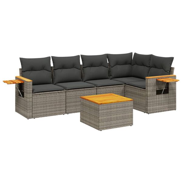 vidaXL 6-delige Loungeset met kussens poly rattan grijs