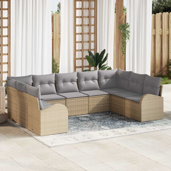 vidaXL Bankstel met kussen 9 pcs Beige Poly Rattan