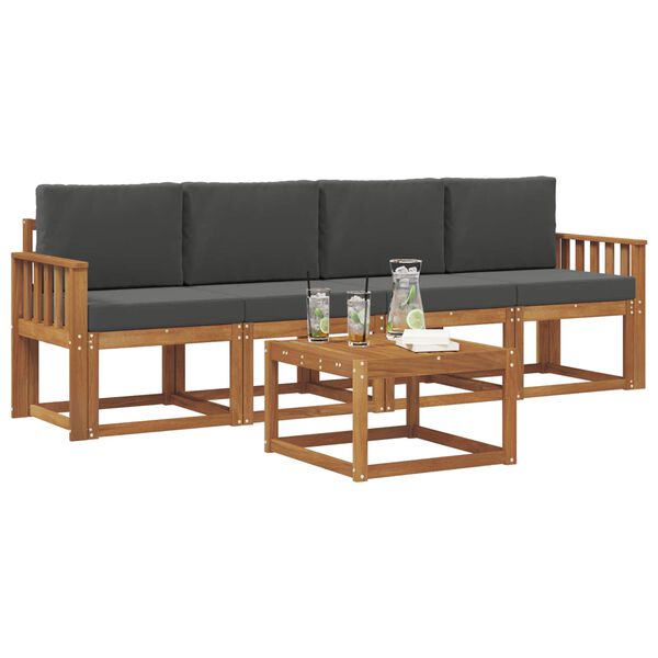 vidaXL Buiten bankenset met kussen 5 pcs Natuurlijk en Antraciet