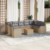 vidaXL 10-delige Loungeset met kussens poly rattan beige