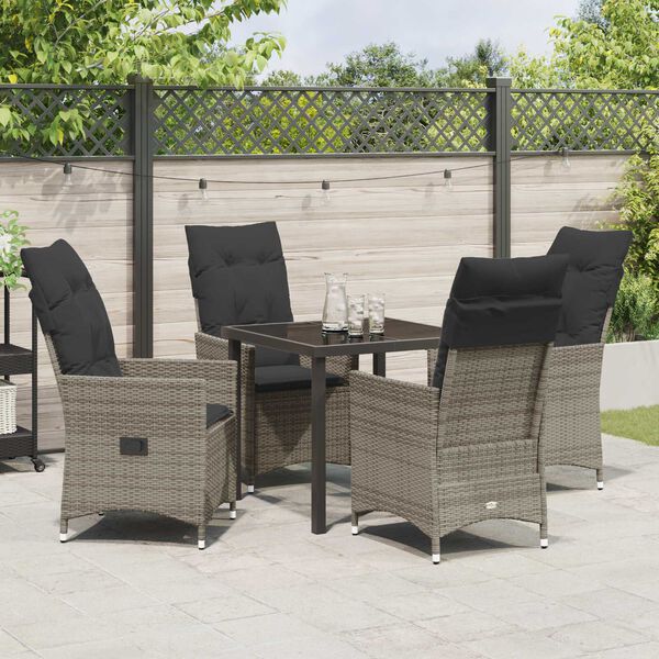 vidaXL Tuin eettafelset met kussen 5 pcs Grijs poly rattan