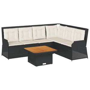 vidaXL 5-delige Loungeset met kussens poly rattan zwart