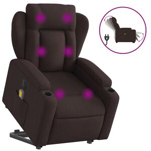vidaXL Sta-op-massagestoel elektrisch verstelbaar stof donkerbruin