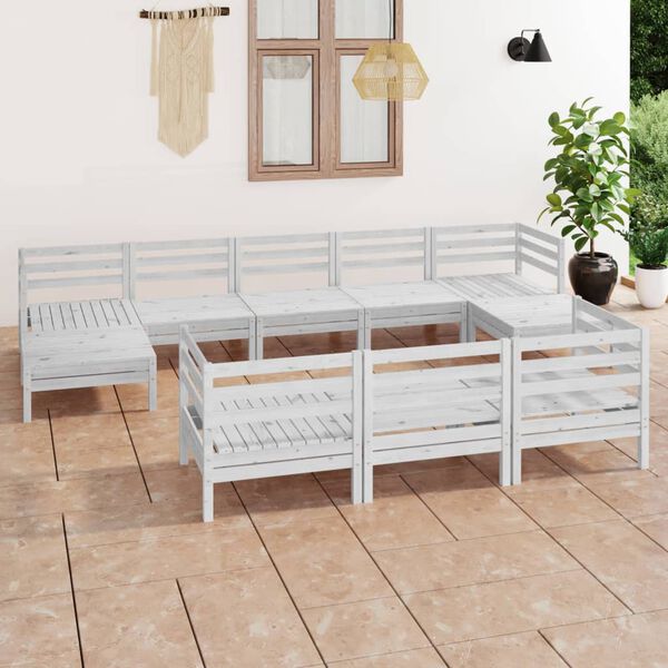 3083385 vidaXL 10-delige Tuin Lounge Set Wit Stevig Hout Grenen