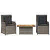 vidaXL 3-delige Loungeset met kussens poly rattan grijs