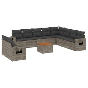 vidaXL 11-delige Loungeset met kussens poly rattan grijs