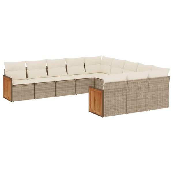 vidaXL 11-delige Tuinset met kussens poly rattan beige
