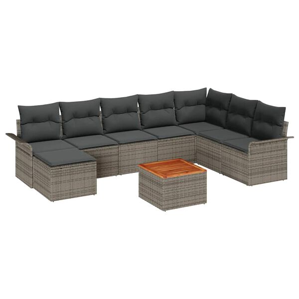 vidaXL Tuin Sofa Set 9 pcs Grijs Poly riet