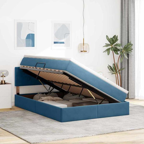 vidaXL Opslag bed met matras Donkerblauw 140 x 190 cm Fluweel