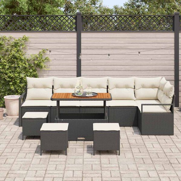 vidaXL Tuin Sofa Set met kussen 10 pcs Zwart Poly riet
