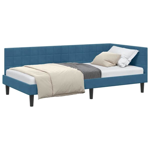 vidaXL Hoekbedframe met hoofdeinde Blauw 100 x 200 cm Fluweel