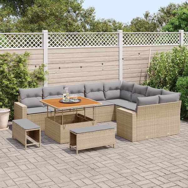 vidaXL Tuin Sofa Set met kussen met opslag 12 pcs beige en lichtgrijs