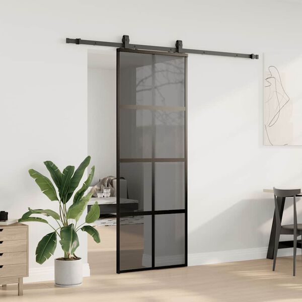 vidaXL Schuifdeur met beslagset 76x205 cm gehard glas zwart