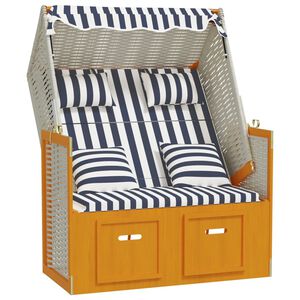 vidaXL Strandstoel met kussens poly rattan en hout wit en blauw