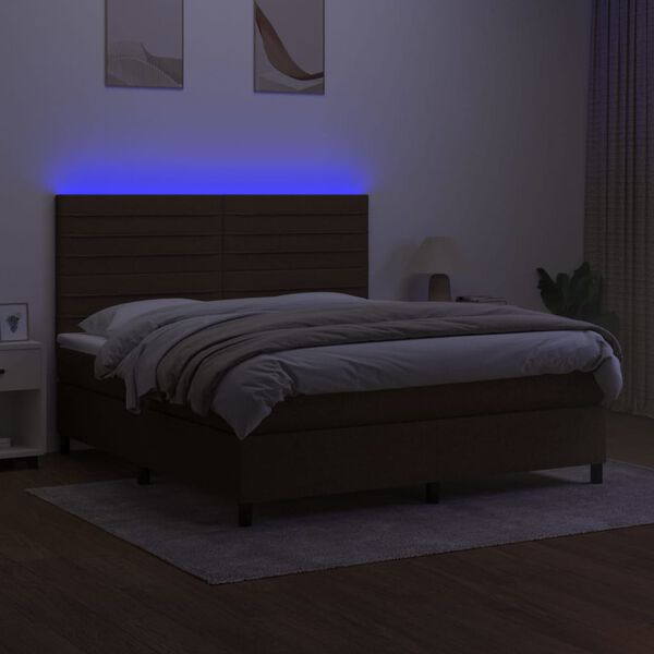 vidaXL Boxspring met matras en LED stof donkerbruin 160x200 cm