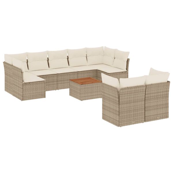 vidaXL 10-delige Loungeset met kussens poly rattan beige