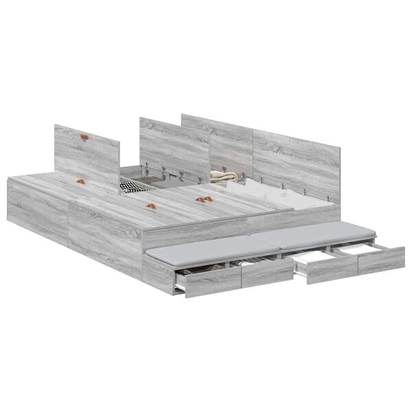 vidaXL Opbergbedframe met lade Grijs Sonoma 135 cm Bewerkt hout