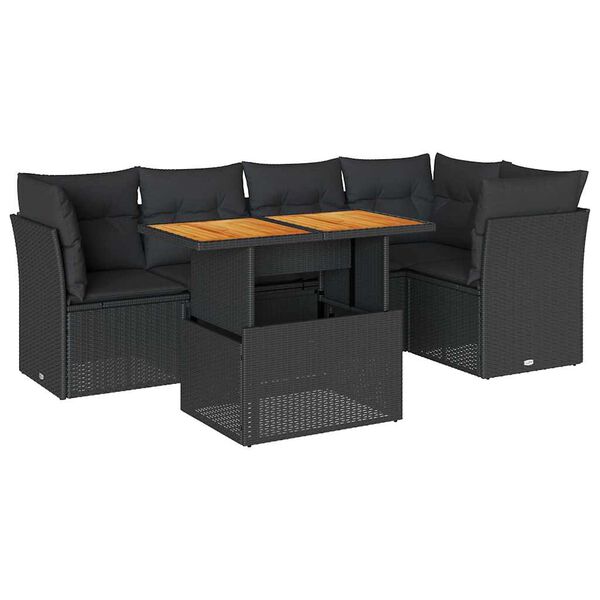 vidaXL 6-delige Loungeset met kussens poly rattan zwart