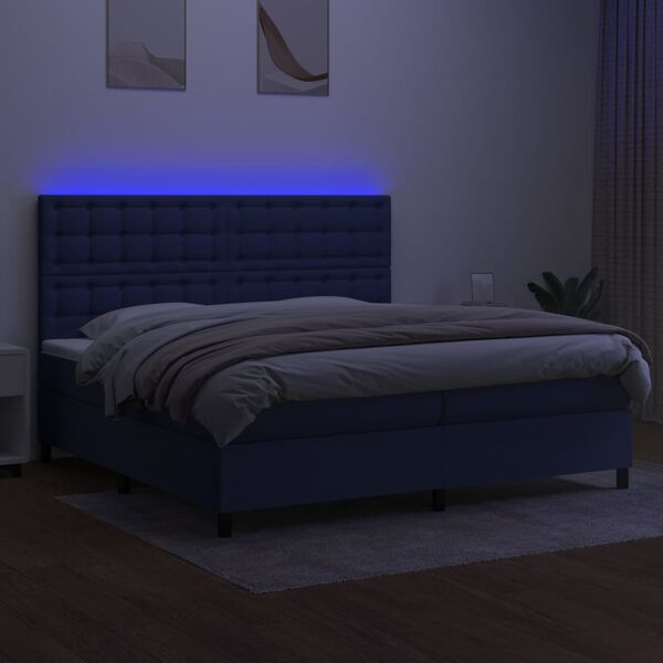 vidaXL Boxspring met matras en LED stof blauw 200x200 cm