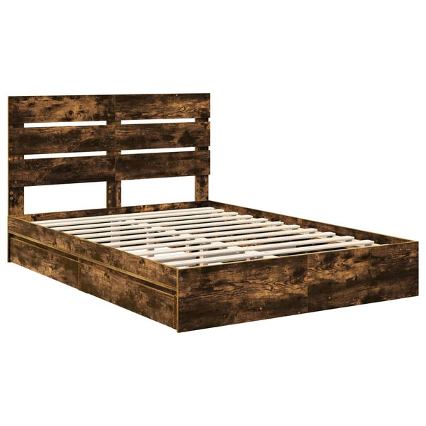 vidaXL Opslag bed met lade Gerookt eiken 160 x 200 cm Bewerkt hout