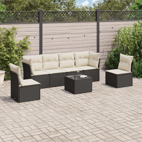 vidaXL 7-delige Loungeset met kussens poly rattan zwart