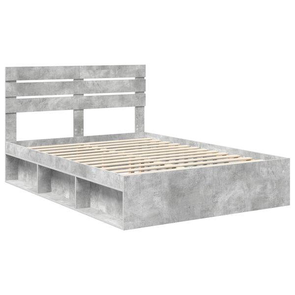 vidaXL Bedframe met hoofdeinde Beton 140 x 190 cm Massief grenenhout