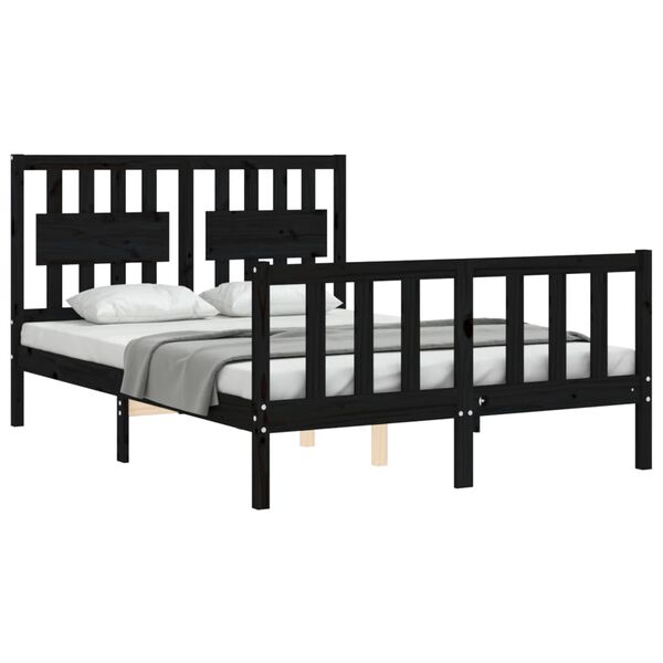 vidaXL Bedframe met hoofdbord massief hout zwart