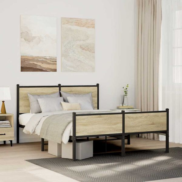 vidaXL Bedframe zonder matras metaal sonoma eikenkleurig 137x190 cm