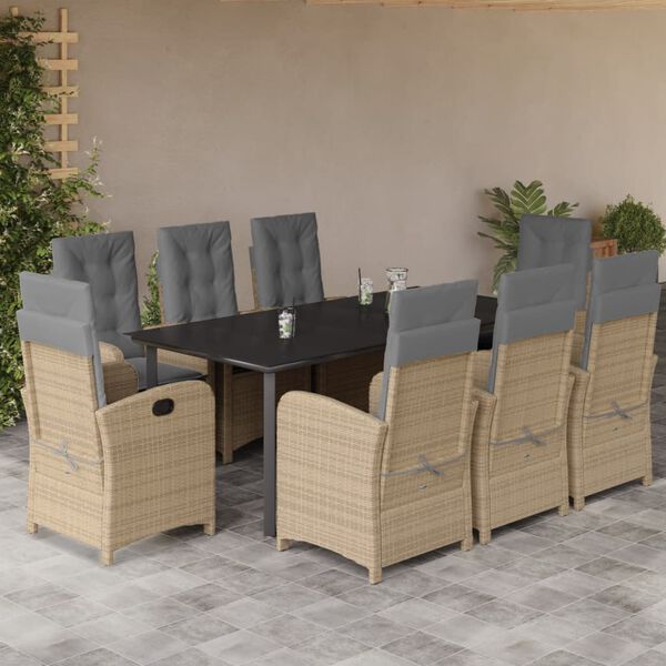 vidaXL 9-delige Tuinset met kussens poly rattan gemengd beige