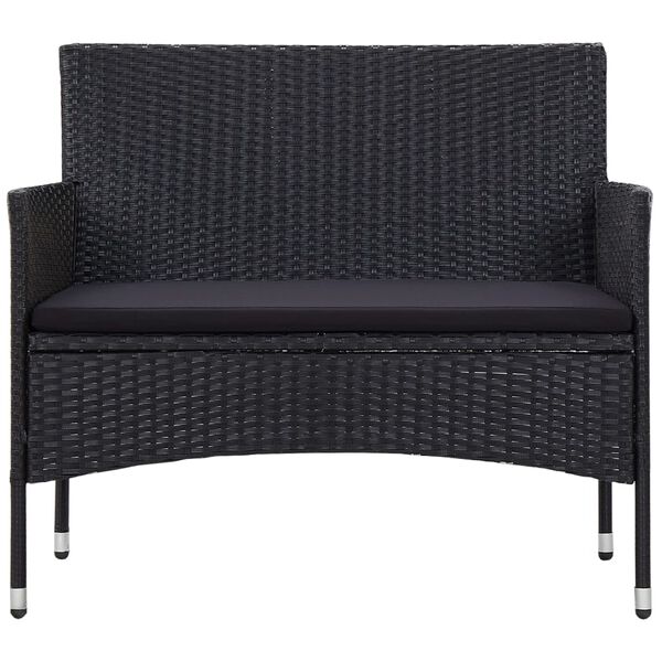 vidaXL 4-delige Loungeset met kussens poly rattan zwart